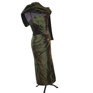 NWT Unworn Size 6 Alyce Designs Olive Green Strapless Formal W/Shawl Wrap